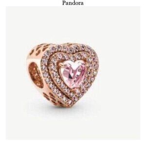 Pandora Sparkling Leveled Heart Charm Rose Gold